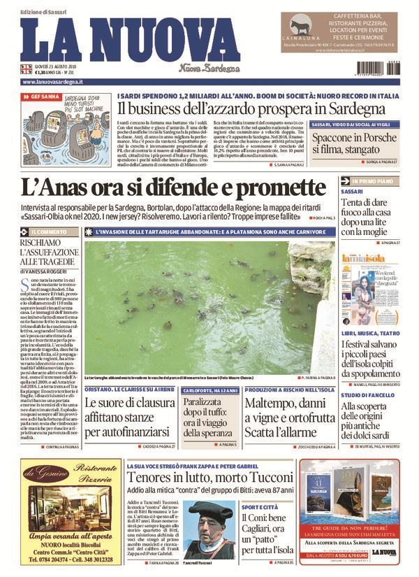 La Nuova Sardegna - Prima Pagina - 23 agosto 2018