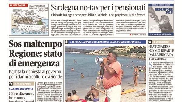 La Nuova Sardegna - Prima Pagina - 24 agosto 2018