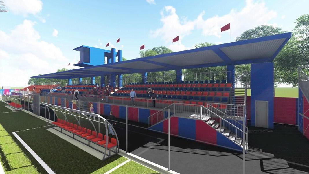Il rendering della tribuna del nuovo stadio a Ponsacco