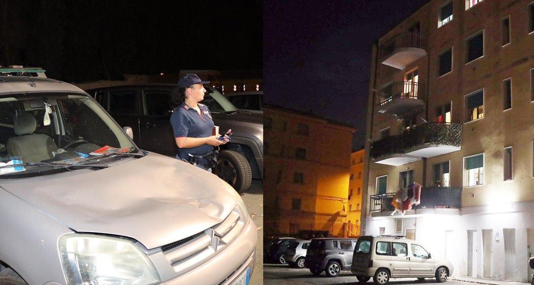 Il cofano che ha attutito la caduta e il condominio in cui vive il bambino al quarto piano
