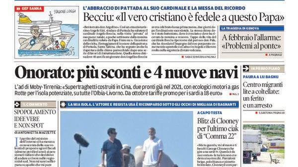 La Nuova Sardegna - Prima Pagina - 30 agosto 2018