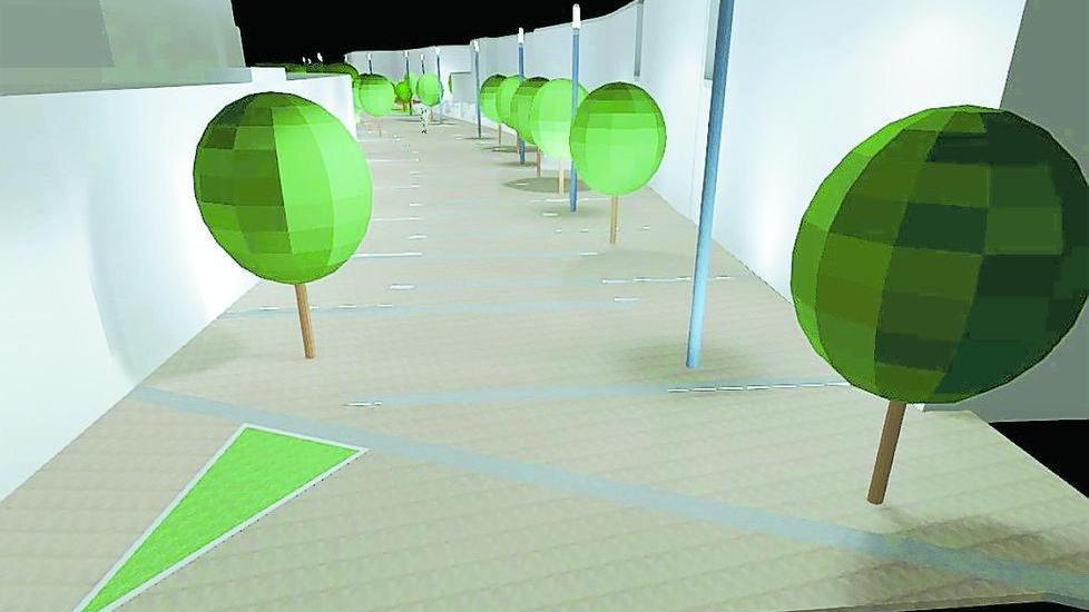Un’area luminosa con alberi panchine