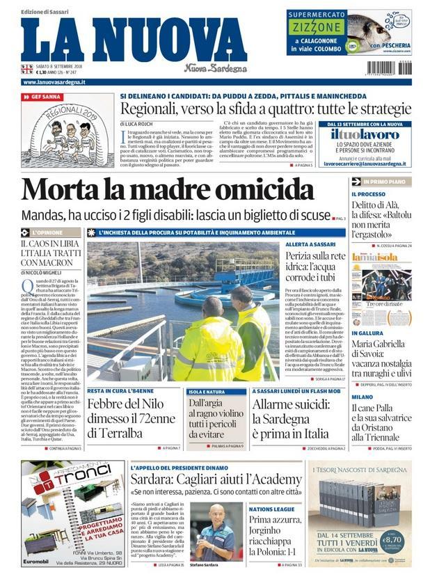 La Nuova Sardegna - Prima Pagina - 8 settembre 2018
