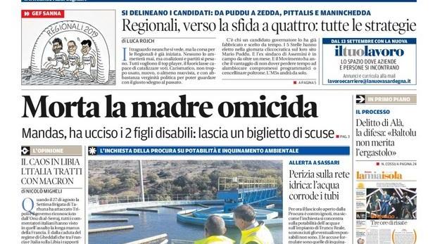 La Nuova Sardegna - Prima Pagina - 8 settembre 2018