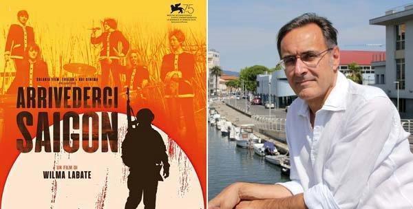 La locandina del film "Arrivederci Saigon" e lo scrittore Giampaolo Simi