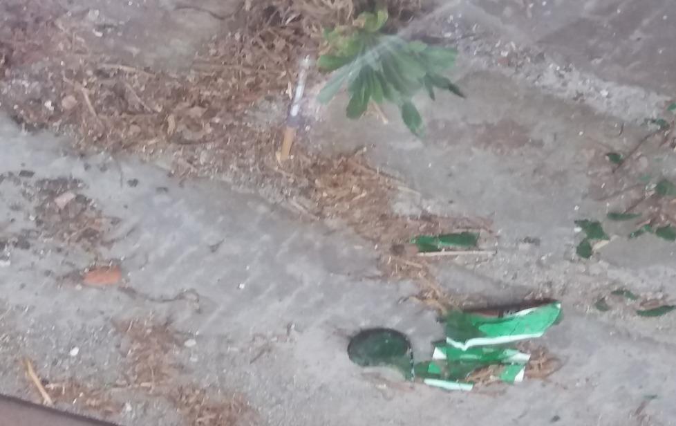 Siringhe e vetri vicino al binario 