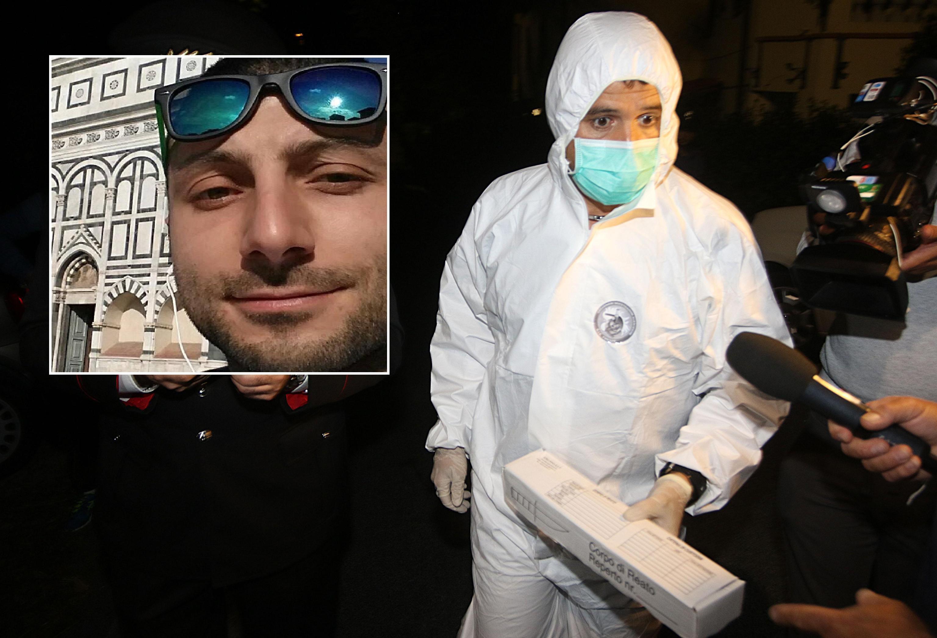 La scientifica con l'arma del delitto e nel riquadro l'omicida, Niccolò Patriarchi
