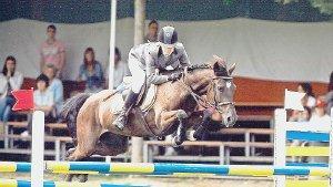 Due splendidi esemplari di cavalli pronti per essere montati e una gara di equitazione