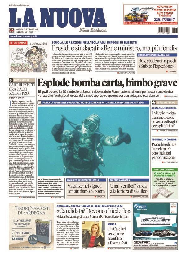 La Nuova Sardegna - Prima Pagina - 23 settembre 2018