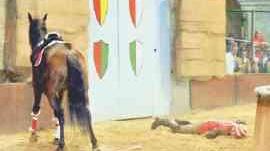 Alessio Giannini, cavaliere del Grifone, caduto da cavallo