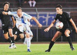Claudio Coralli in azione nel test col Pontedera