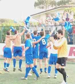 L’esultanza degli azzurri dopo una vittoria nei playoff