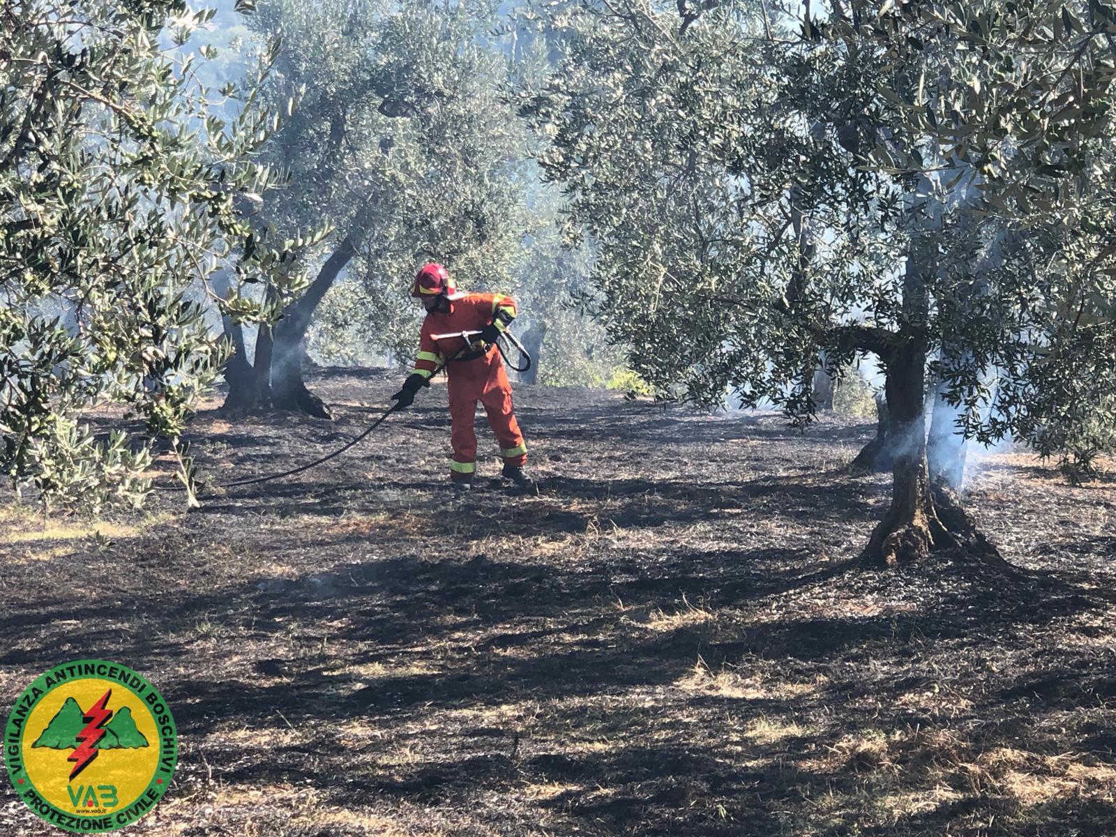 Un volontario della Vab in azione sull'incendio sopra Bacchereto