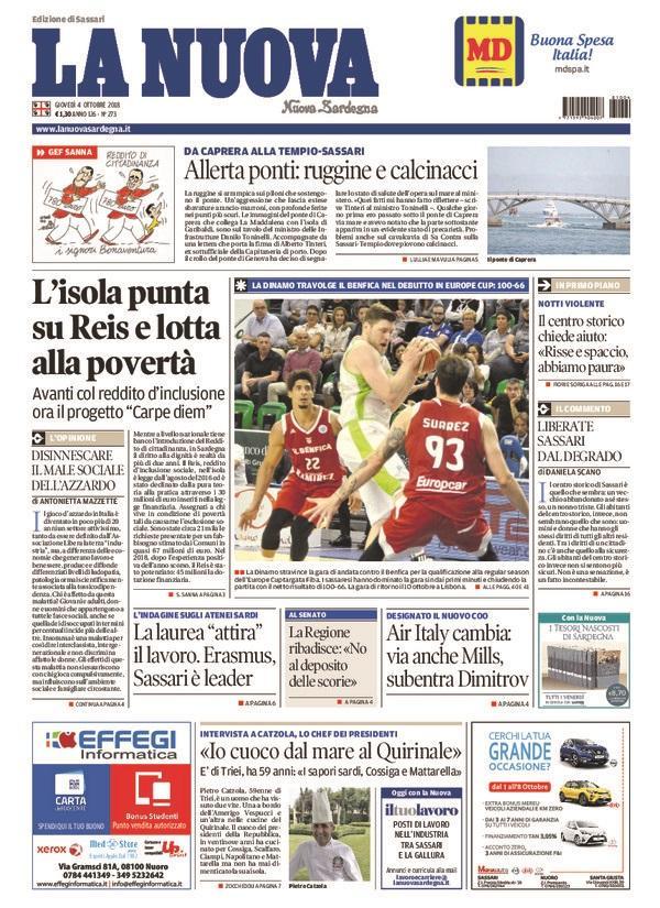 La Nuova Sardegna - Prima Pagina - 4 ottobre 2018