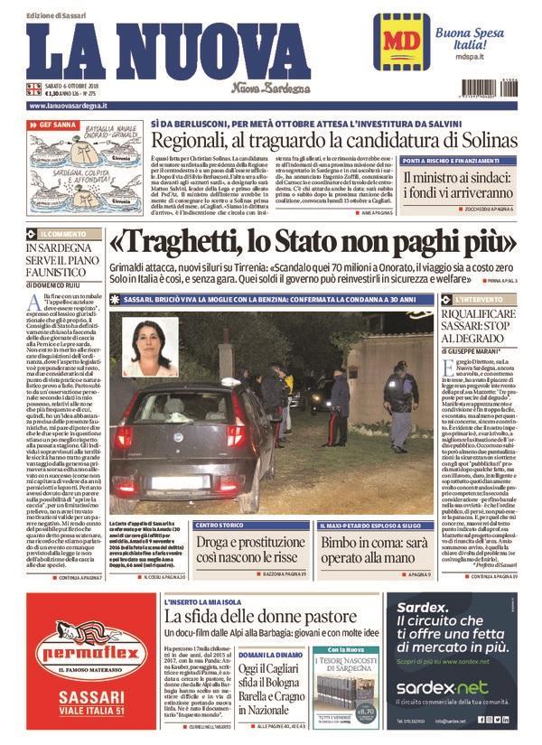 La Nuova Sardegna - Prima Pagina - 6 ottobre 2018