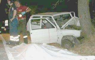 <strong>SCHIANTO. </strong>Due immagini del tragico incidente: la Panda ha centrato un grosso pino