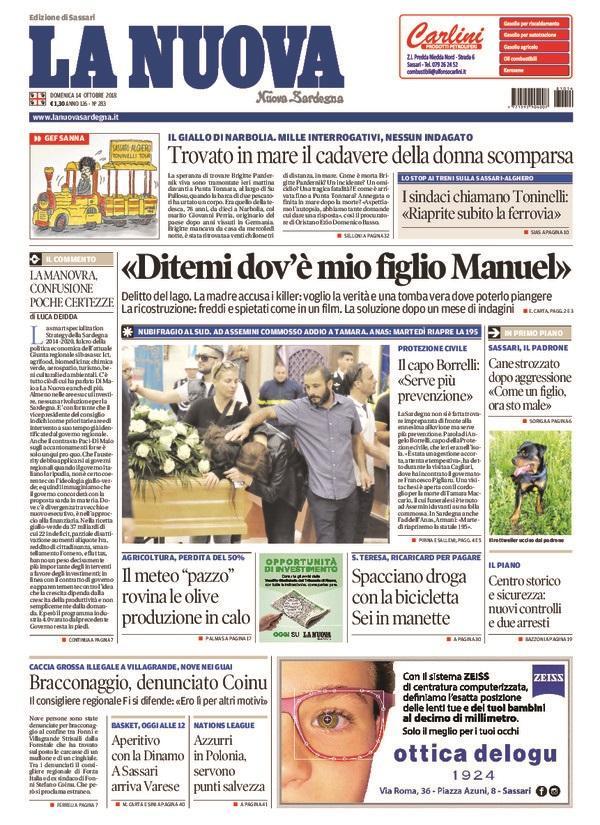 La Nuova Sardegna - Prima Pagina - 14 ottobre 2018