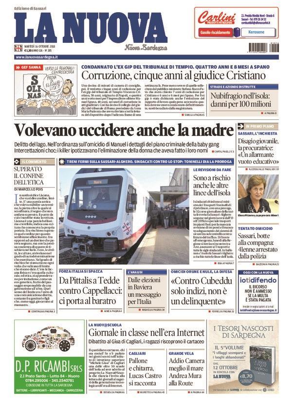 La Nuova Sardegna - Prima Pagina - 16 ottobre 2018