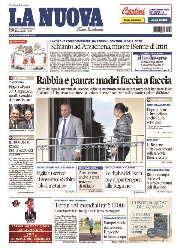 La Nuova Sardegna - Prima Pagina - 17 ottobre 2018