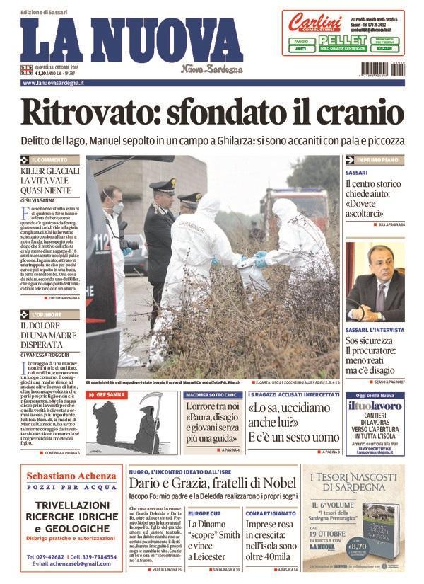 La Nuova Sardegna - Prima Pagina - 18 ottobre 2018