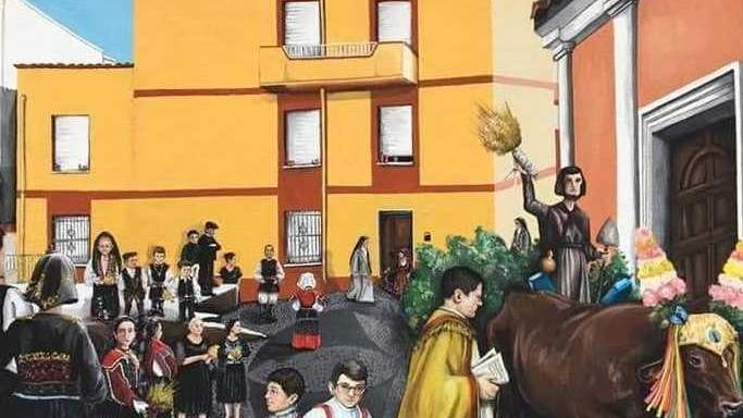 Un murale sulla festa di San Biagio