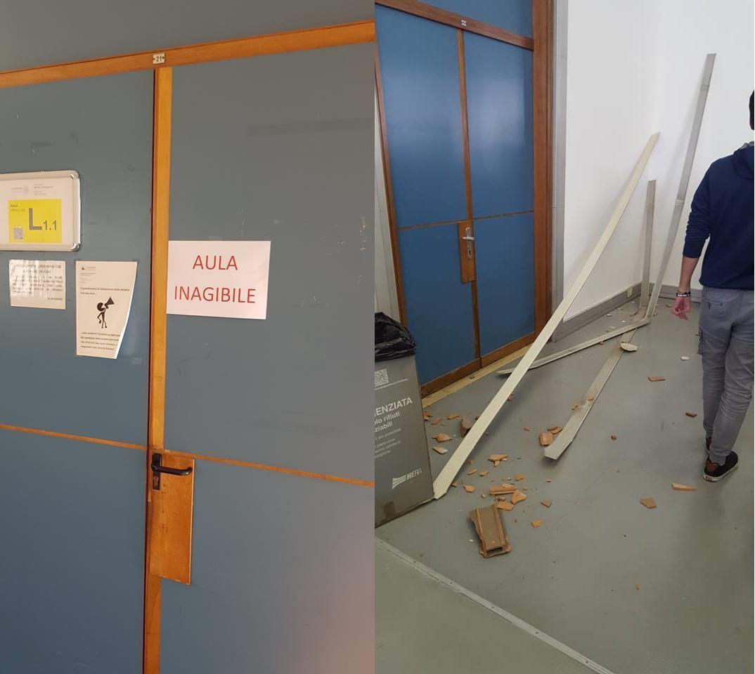 Crollo in un'aula del Dipartimento di Fisica durante le lezioni