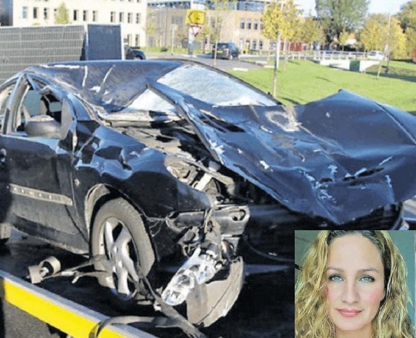 L'auto che ha ucciso i due fidanzati e, nel riquadro, Alice Dessì