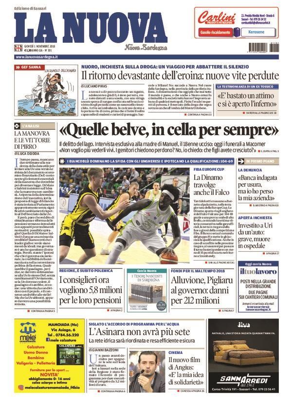 La Nuova Sardegna - Prima Pagina - 1° novembre 2018