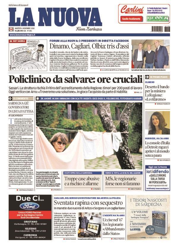 La Nuova Sardegna - Prima Pagina - 6 novembre 2018