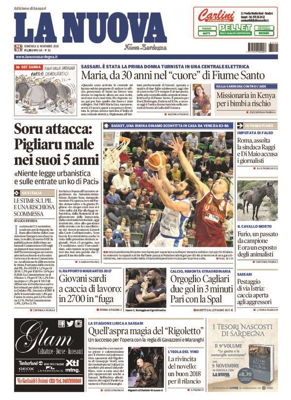 La Nuova Sardegna - Prima Pagina - 11 novembre 2018