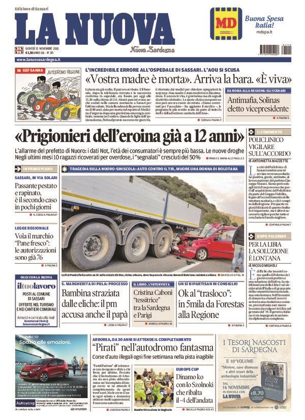 La Nuova Sardegna - Prima Pagina - 15 novembre 2018