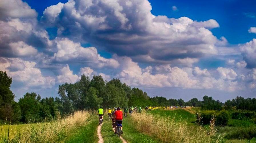 Cicloturisti sulla pista che costeggia il Secchia