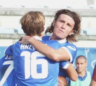Francesco Marianini esulta dopo il gol segnato al Cittadella