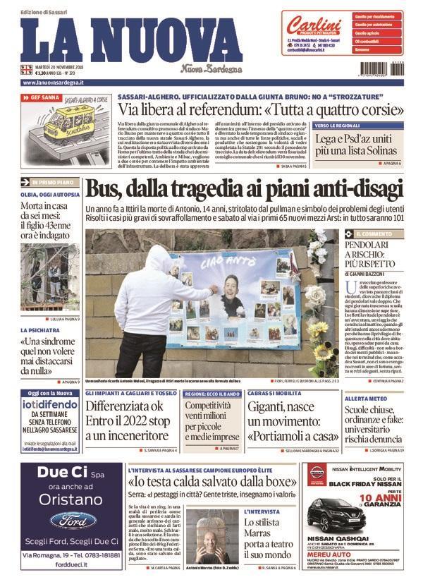 La Nuova Sardegna - Prima Pagina - 20 novembre 2018