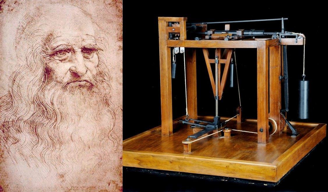 L'autoritratto di Leonardo da Vinci e una macchina per la tessitura realizzata secondo i suoi disegni