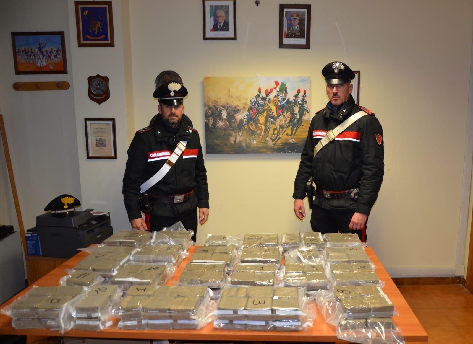 L'hascisc sequestrato dai carabinieri