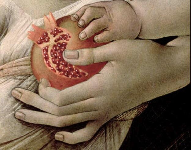 Il dettaglio della melagrana tratto dal dipinto di Botticelli