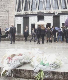 Paolo Roncarà e due momenti del funerale nella basilica