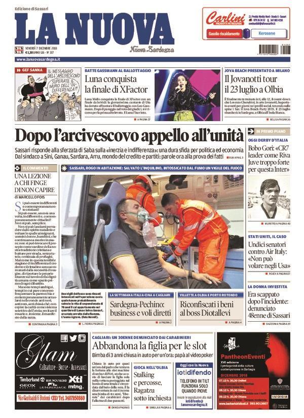 La Nuova Sardegna - Prima Pagina - 7 dicembre 2018