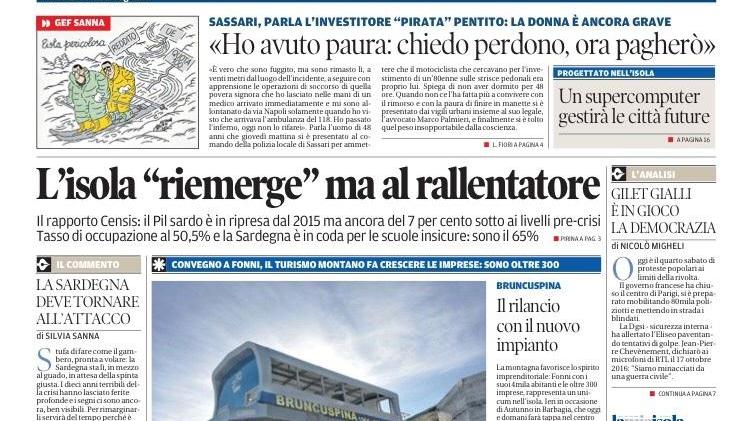 La Nuova Sardegna - Prima Pagina - 8 dicembre 2018