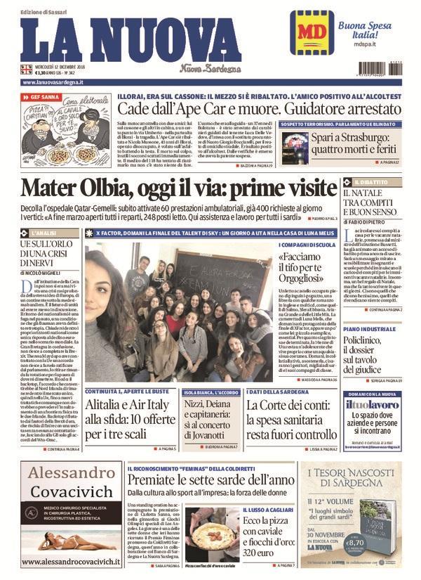 La Nuova Sardegna - Prima Pagina - 12 dicembre 2018