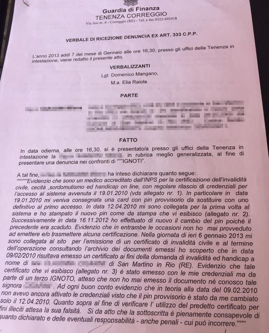 La denuncia del medico di Correggio alla Finanza