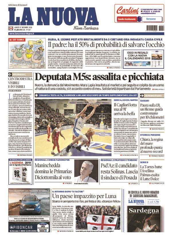 La Nuova Sardegna - Prima Pagina - 17 dicembre 2018