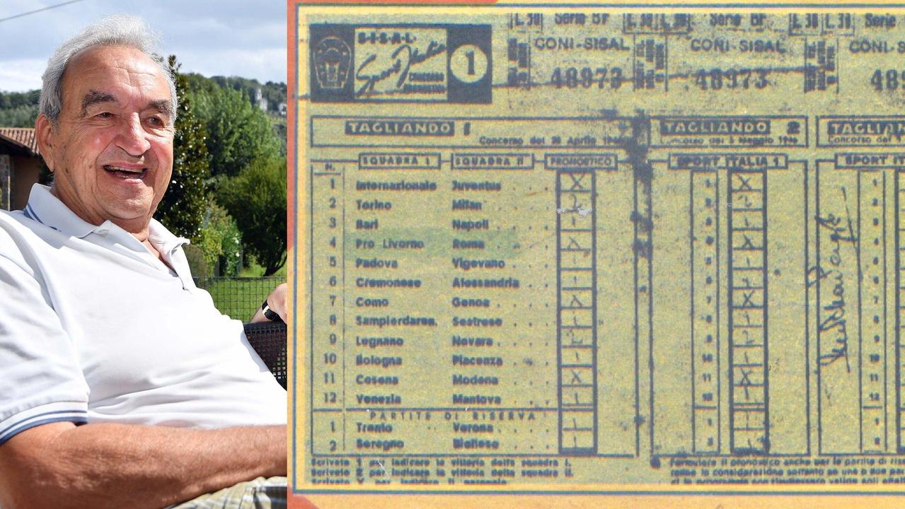 Bruno Pizzul e la schedina del primo concorso Totocalcio