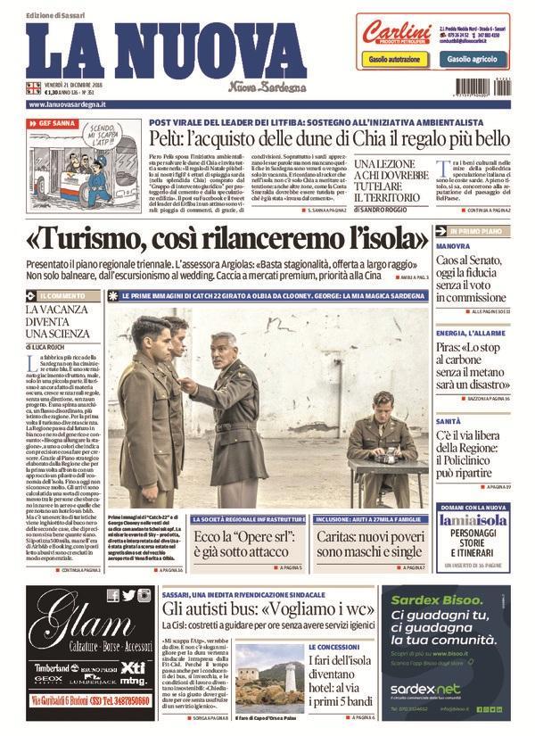 La Nuova Sardegna - Prima Pagina - 21 dicembre 2018