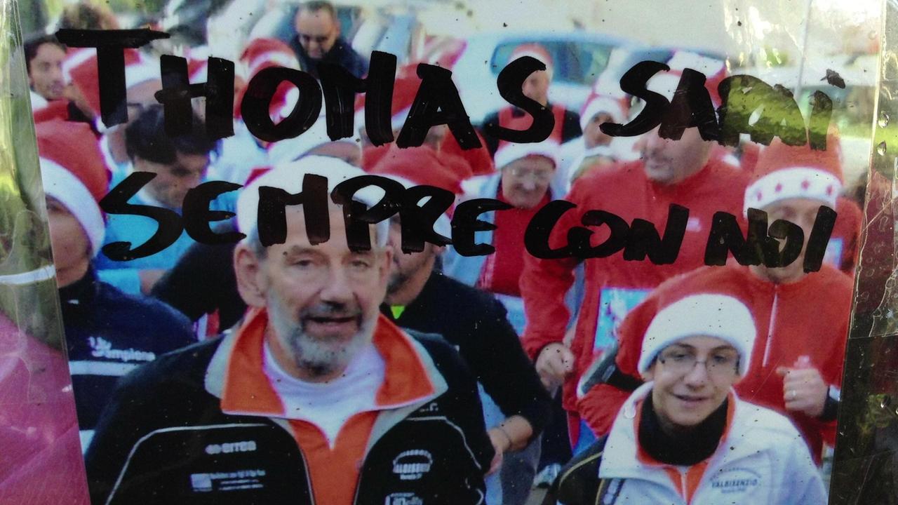 Il padre Fabrizio con il figlio Thomas Langianni durante una corsa podistica