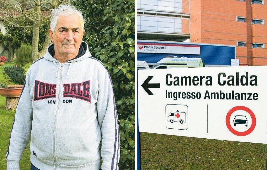 Rino Navari, a destra il pronto soccorso dell’ospedale Versilia