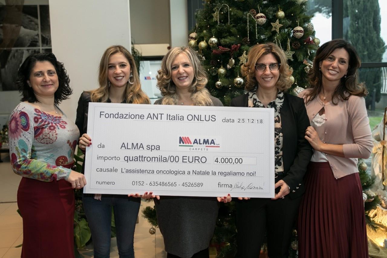 La donazione di 4mila euro da parte di Alma Spa alla Fondazione Ant