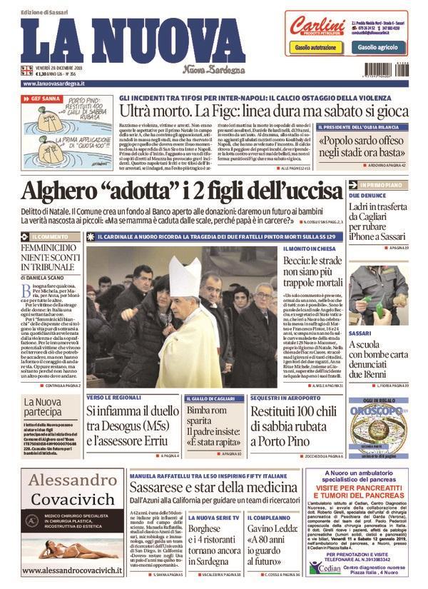 La Nuova Sardegna - Prima Pagina - 28 dicembre 2018
