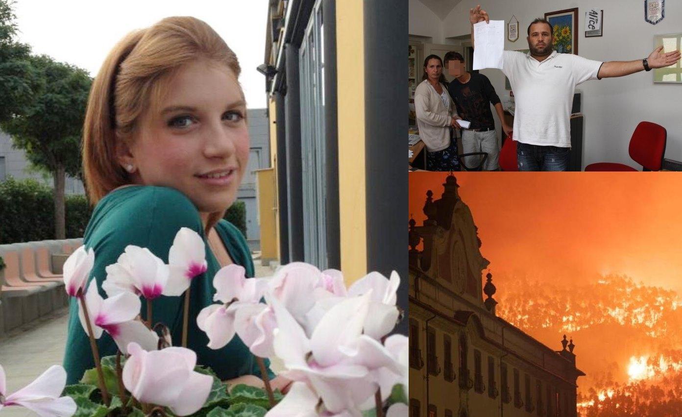 Da sinistra in senso orario: Chiara Ribechini; Alessandro Ahmetovic; un'immagine dell'incendio del Monte Serra con in primo piano la Certosa di Calci